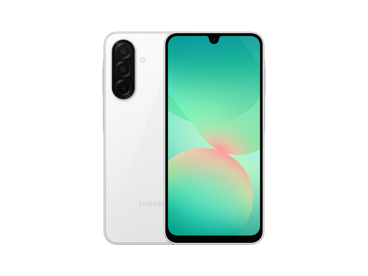 نمای رسمی جلو و پشت سامسونگ Galaxy A26 5G در رنگ سفید؛ رنگ کالای عرضه‌شده در تاجپ ممکن است متفاوت باشد