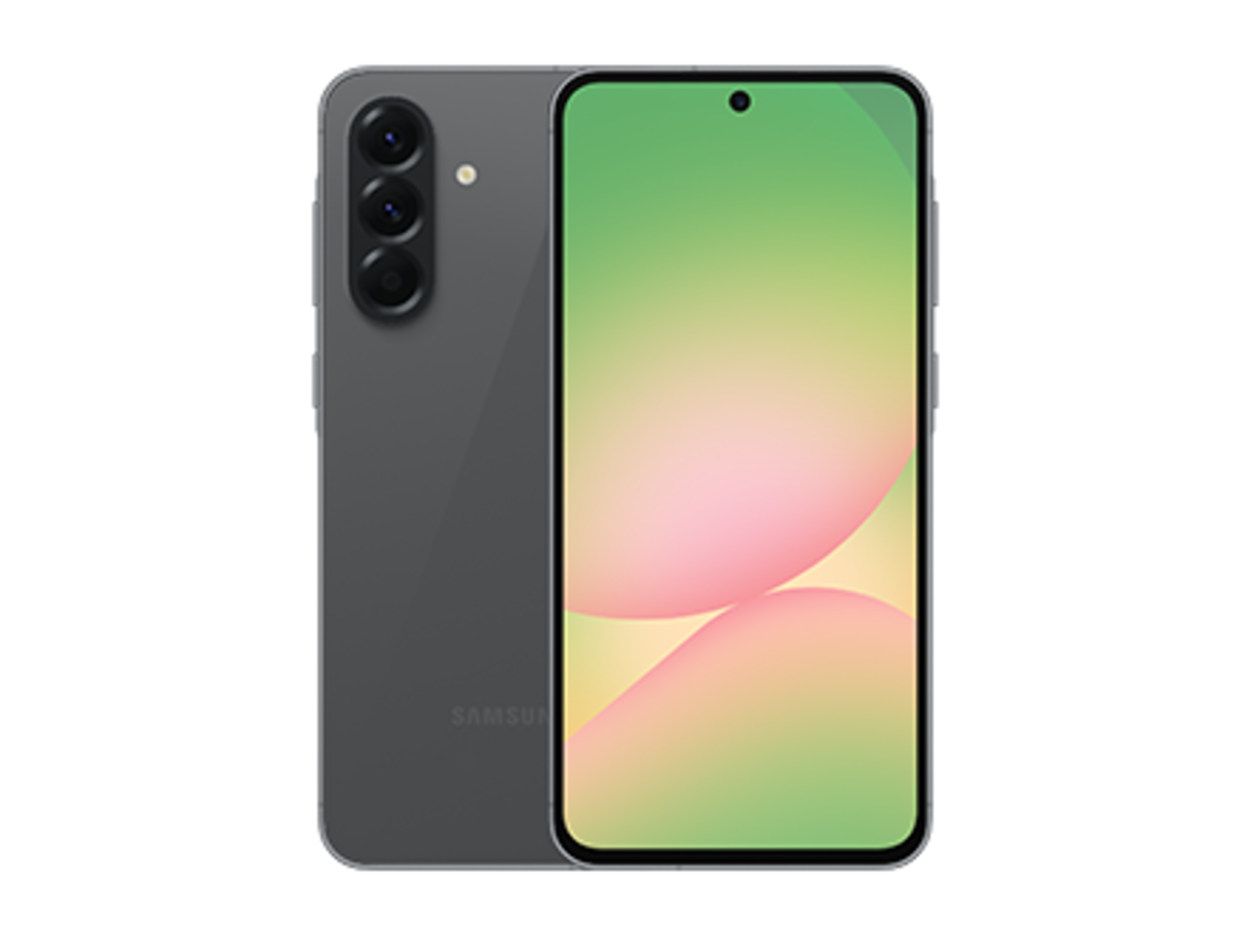نمای رسمی جلو و پشت سامسونگ Galaxy A56 5G در رنگ خاکستری تیره؛ رنگ کالای عرضهشده در تاجپ ممکن است متفاوت باشد